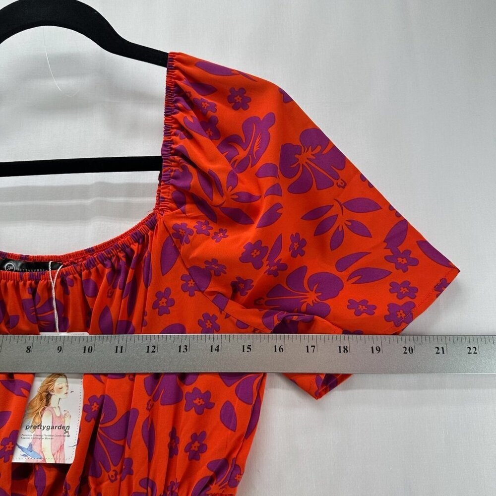 PRETTYGARDEN Dress Size M Peasant Sundress Floral Smocked Tiered Cap Sleeve Red - Picture 10 of 12